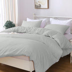 Hotel Soft Microfiber Duvet Cover Set-2000TC Quilt Cover Set & Pillowcases -1 Donna Cover Zipper Closure & 1 x Pillowcases-Breathable Bedding - Wrinkle, Fade, Stain Resistant(Silver-gray,King Single)