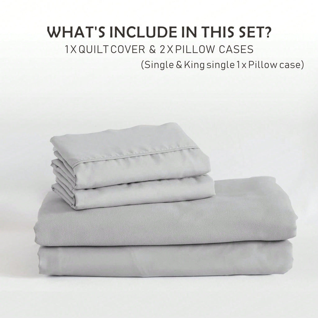 Hotel Soft Microfiber Duvet Cover Set-2000TC Quilt Cover Set & Pillowcases -1 Donna Cover Zipper Closure & 1 x Pillowcases-Breathable Bedding - Wrinkle, Fade, Stain Resistant(Silver-gray,King Single)