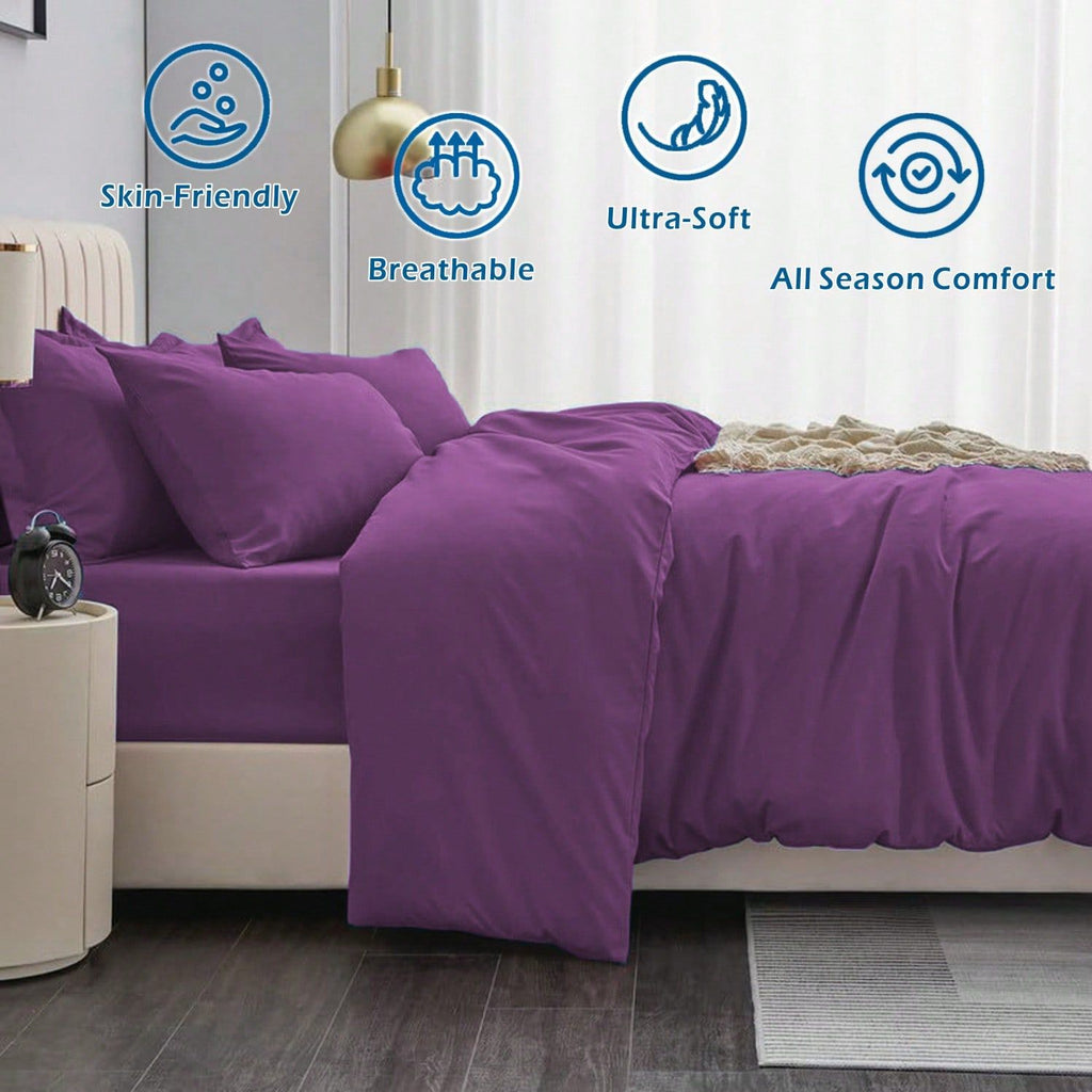 Hotel Soft Microfiber Duvet Cover Set-2000TC Quilt Cover Set & Pillowcases -1 Donna Cover Zipper Closure & 1 x Pillowcases-Breathable Bedding - Wrinkle, Fade, Stain Resistant(Purple,King Single)
