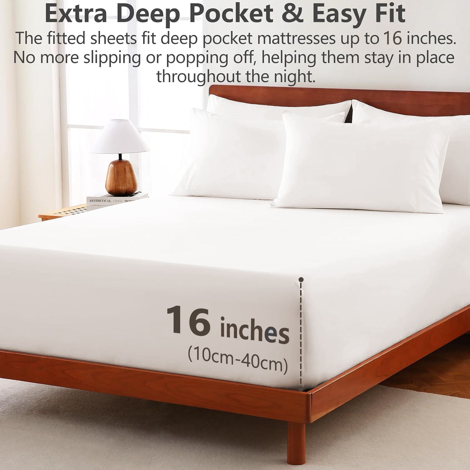 Hotel Soft Bed Sheet Set- Bedding Sheets & Pillowcases -Breathable Bedding - Wrinkle, Fade, Stain Resistant-Deep Pocket Flat Fitted Bed Sheet Set(White,King Single)