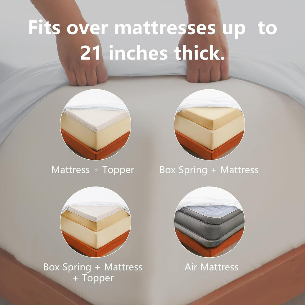 Hotel Soft Bed Sheet Set- Bedding Sheets & Pillowcases -Breathable Bedding - Wrinkle, Fade, Stain Resistant-Deep Pocket Flat Fitted Bed Sheet Set(Raw white,King Single)