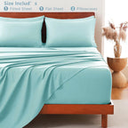 Hotel Soft Bed Sheet Set- Bedding Sheets & Pillowcases -Breathable Bedding - Wrinkle, Fade, Stain Resistant-Deep Pocket Flat Fitted Bed Sheet Set(Ice Blue,King Single)