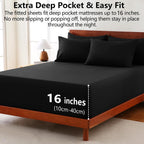 Hotel Soft Bed Sheet Set- Bedding Sheets & Pillowcases -Breathable Bedding - Wrinkle, Fade, Stain Resistant-Deep Pocket Flat Fitted Bed Sheet Set(Black,King Single)