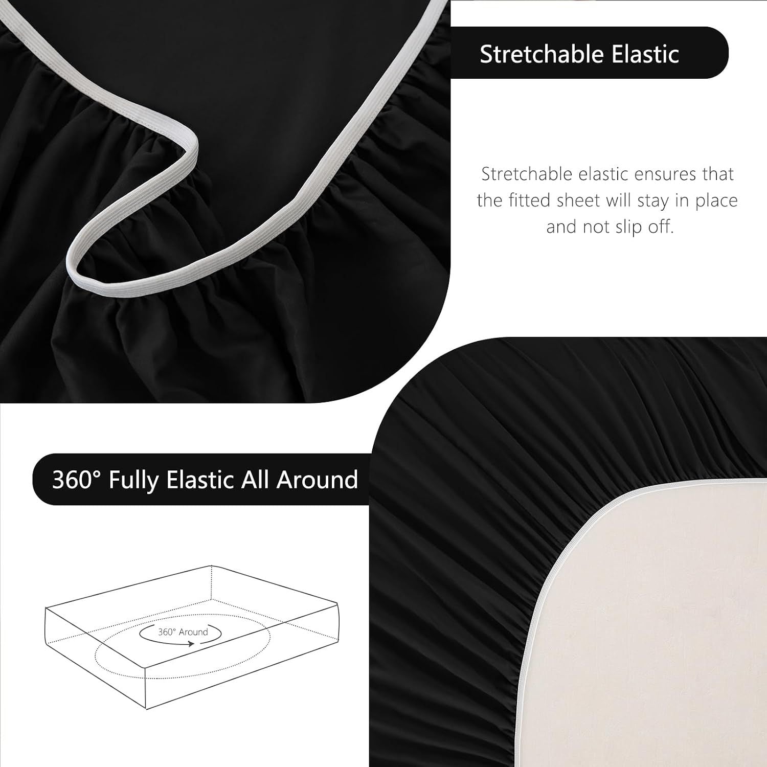 Hotel Soft Bed Sheet Set- Bedding Sheets & Pillowcases -Breathable Bedding - Wrinkle, Fade, Stain Resistant-Deep Pocket Flat Fitted Bed Sheet Set(Black,King Single)