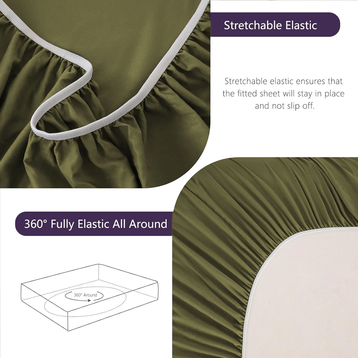 Hotel Soft Bed Sheet Set- Bedding Sheets & Pillowcases -Breathable Bedding - Wrinkle, Fade, Stain Resistant-Deep Pocket Flat Fitted Bed Sheet Set(Olive green,King Single)
