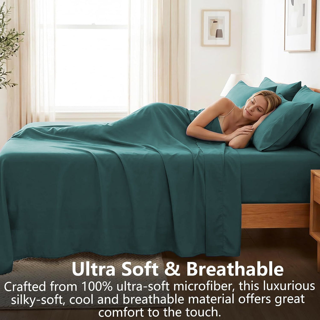 Hotel Soft Bed Sheet Set- Bedding Sheets & Pillowcases -Breathable Bedding - Wrinkle, Fade, Stain Resistant-Deep Pocket Flat Fitted Bed Sheet Set(Biscay blue,King Single)