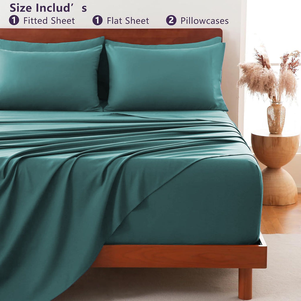 Hotel Soft Bed Sheet Set- Bedding Sheets & Pillowcases -Breathable Bedding - Wrinkle, Fade, Stain Resistant-Deep Pocket Flat Fitted Bed Sheet Set(Biscay blue,King Single)