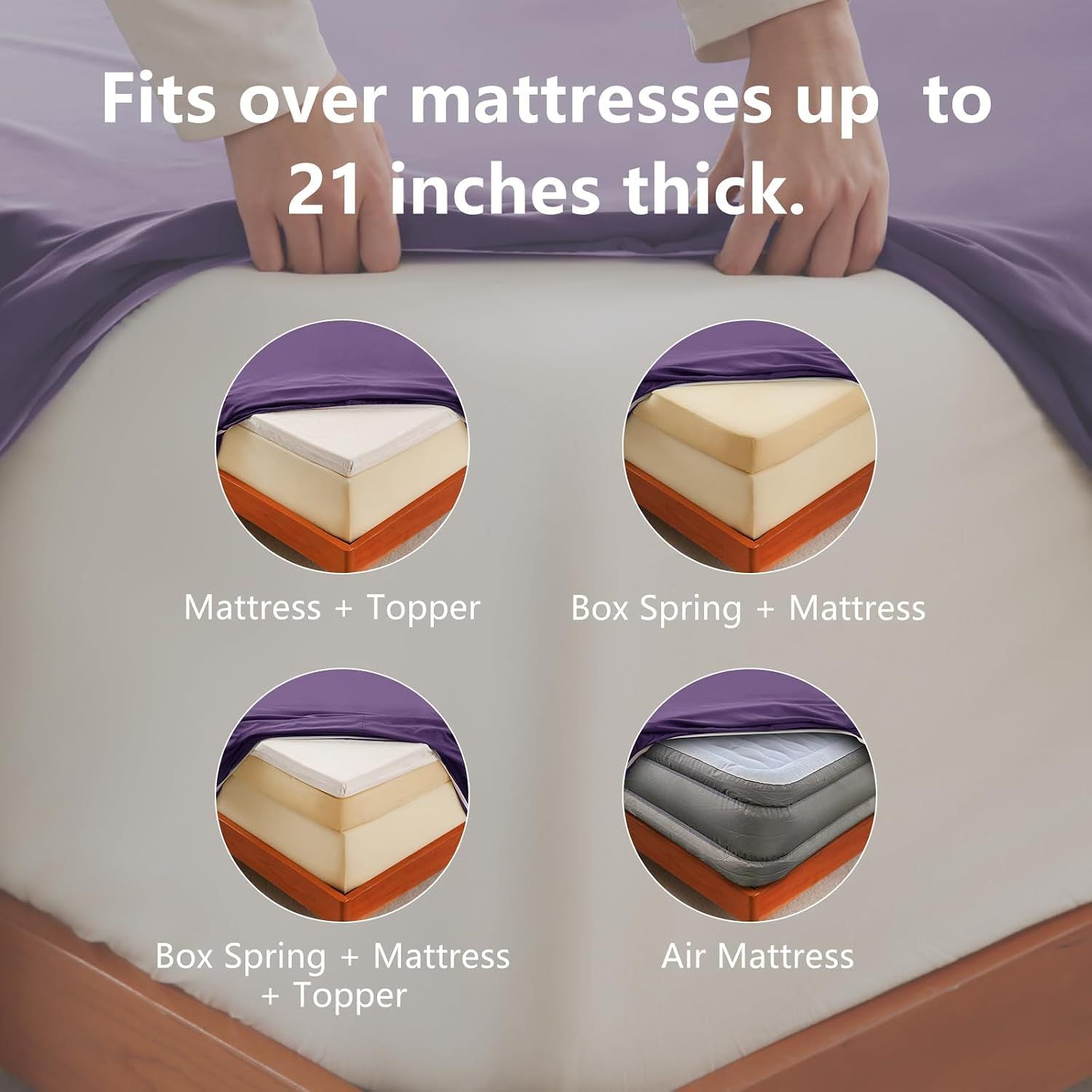 Hotel Soft Bed Sheet Set- Bedding Sheets & Pillowcases -Breathable Bedding - Wrinkle, Fade, Stain Resistant-Deep Pocket Flat Fitted Bed Sheet Set(Purple,King Single)