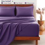 Hotel Soft Bed Sheet Set- Bedding Sheets & Pillowcases -Breathable Bedding - Wrinkle, Fade, Stain Resistant-Deep Pocket Flat Fitted Bed Sheet Set(Purple,King Single)