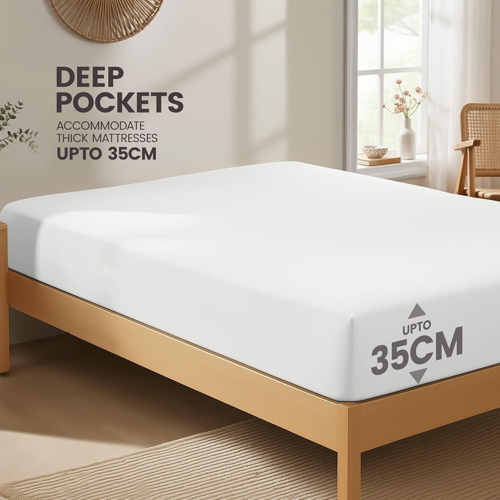 Hotel Quality Fitted Sheet - 1 Piece Fitted Sheet  -Breathable Bedding - Wrinkle, Fade, Stain Resistant- 16inch/40cm Deep Pocket Fitted Bed Sheet-Wrinkle and Fade Resistant,(White,King Single)