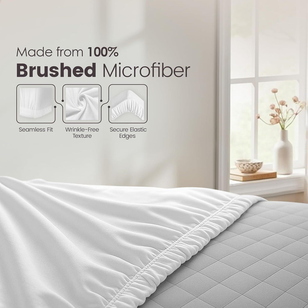 Hotel Quality Fitted Sheet - 1 Piece Fitted Sheet  -Breathable Bedding - Wrinkle, Fade, Stain Resistant- 16inch/40cm Deep Pocket Fitted Bed Sheet-Wrinkle and Fade Resistant,(White,King Single)