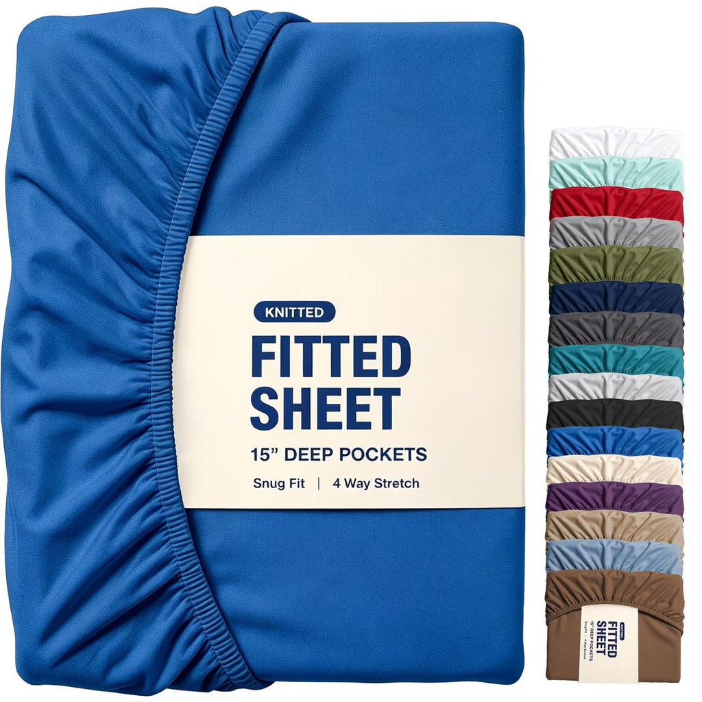 Hotel Quality Fitted Sheet - 1 Piece Fitted Sheet  -Breathable Bedding - Wrinkle, Fade, Stain Resistant- 16inch/40cm Deep Pocket Fitted Bed Sheet-Wrinkle and Fade Resistant,(Royal blue,King Single)