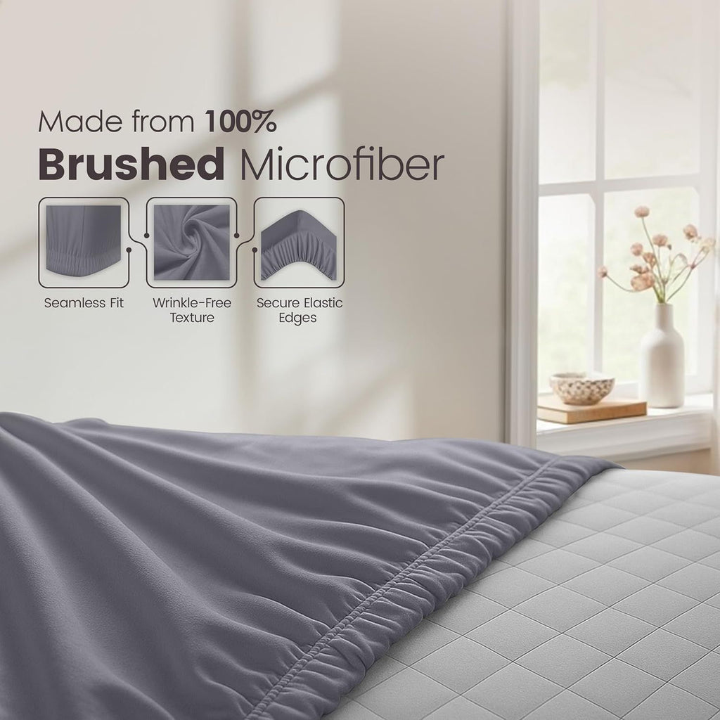 Hotel Quality Fitted Sheet - 1 Piece Fitted Sheet  -Breathable Bedding - Wrinkle, Fade, Stain Resistant- 16inch/40cm Deep Pocket Fitted Bed Sheet-Wrinkle and Fade Resistant,(Grey,King Single)