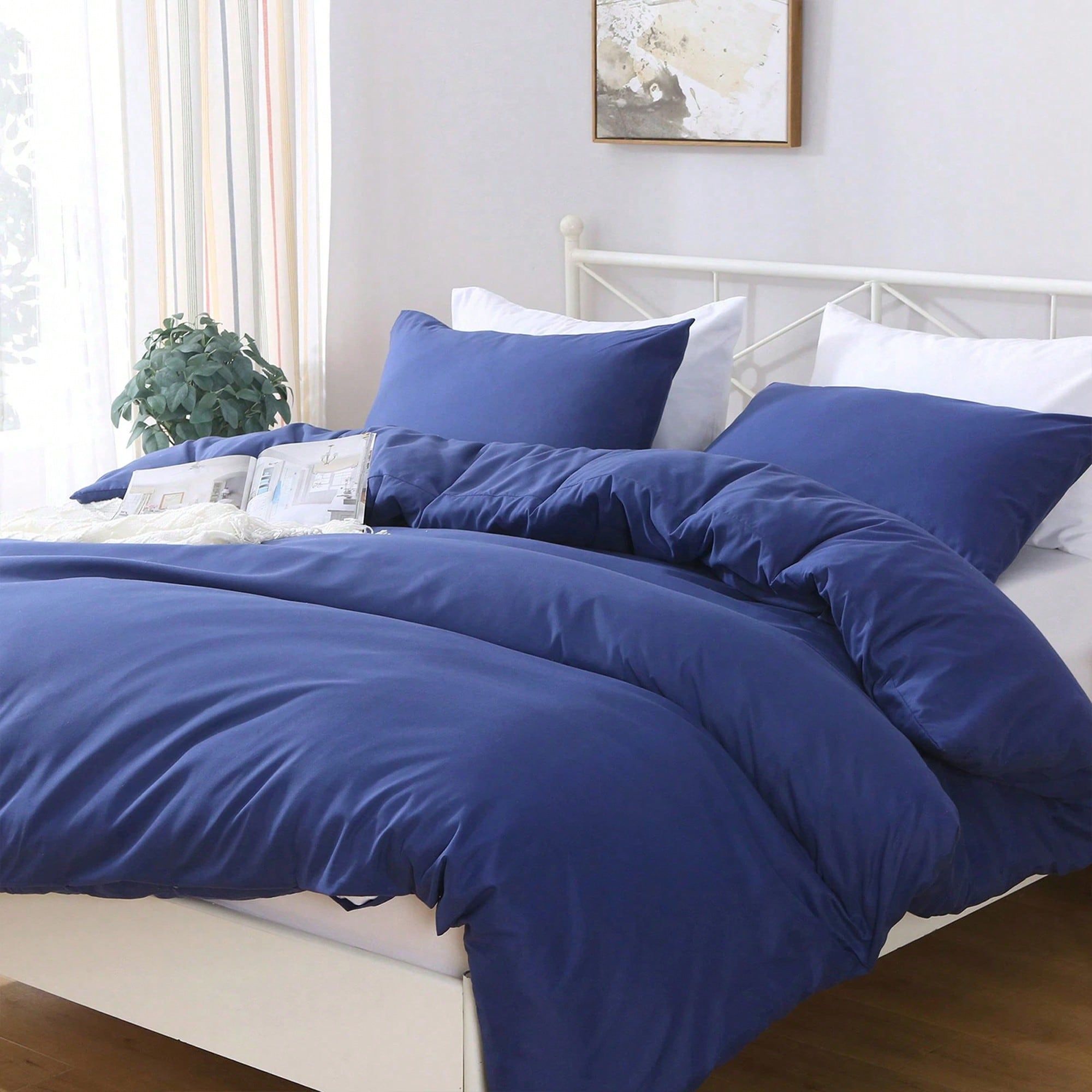 Hotel Soft Microfiber Duvet Cover Set-2000TC Quilt Cover Set & Pillowcases -1 Donna Cover Zipper Closure & 1 x Pillowcases-Breathable Bedding - Wrinkle, Fade, Stain Resistant(Royal blue,Queen)