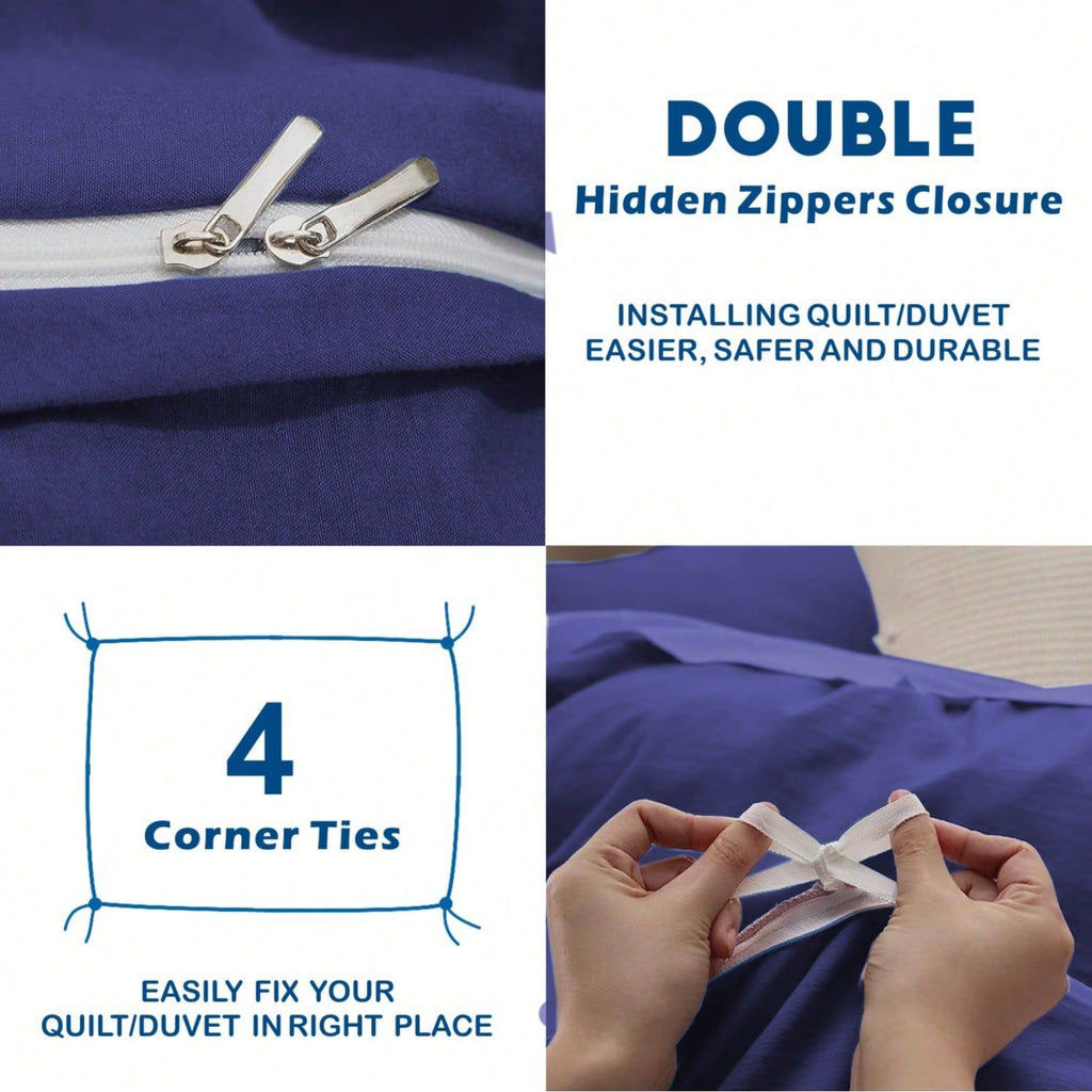 Hotel Soft Microfiber Duvet Cover Set-2000TC Quilt Cover Set & Pillowcases -1 Donna Cover Zipper Closure & 1 x Pillowcases-Breathable Bedding - Wrinkle, Fade, Stain Resistant(Royal blue,Queen)
