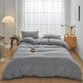 Hotel Soft Microfiber Duvet Cover Set-2000TC Quilt Cover Set & Pillowcases -1 Donna Cover Zipper Closure & 1 x Pillowcases-Breathable Bedding - Wrinkle, Fade, Stain Resistant(Grey,Queen)