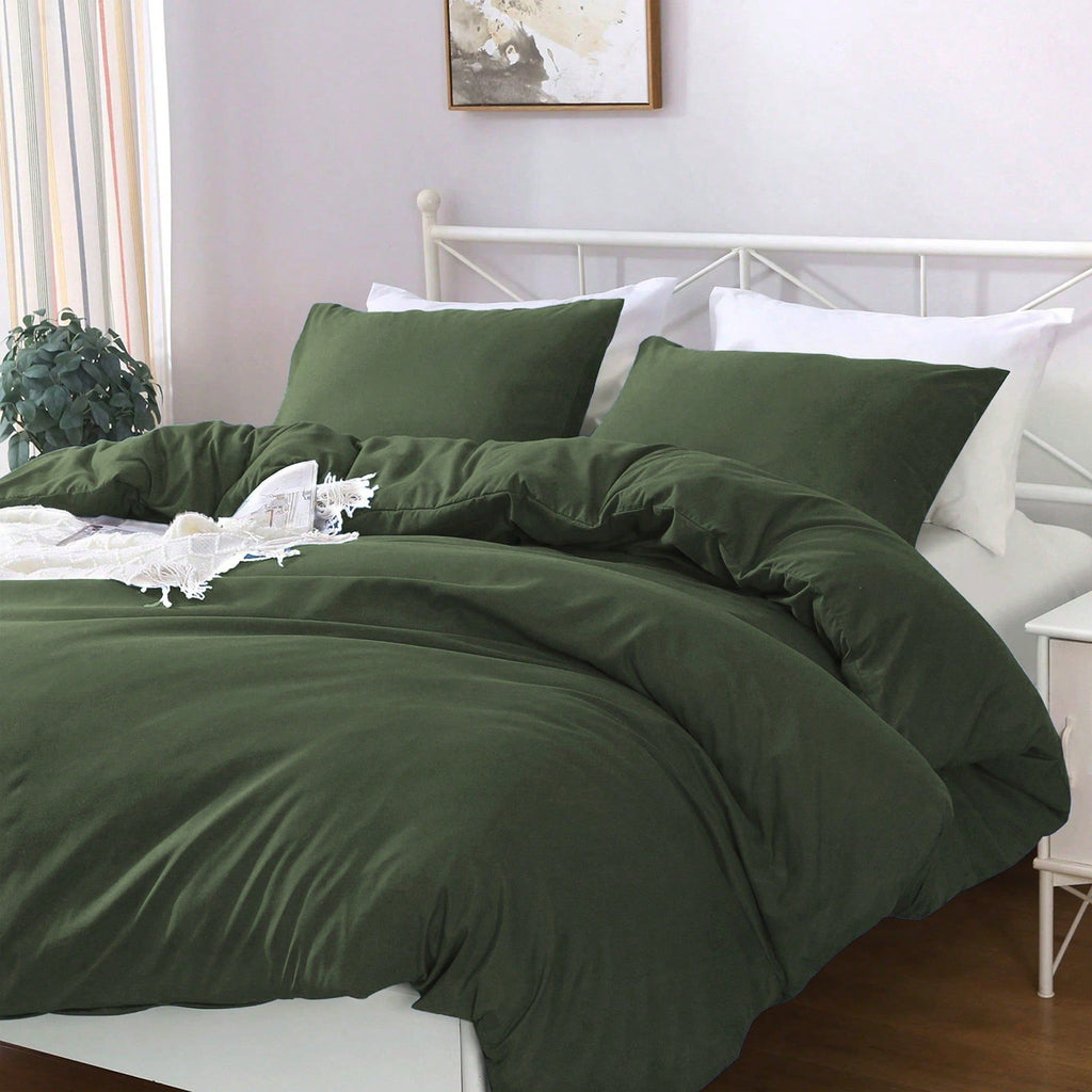 Hotel Soft Microfiber Duvet Cover Set-2000TC Quilt Cover Set & Pillowcases -1 Donna Cover Zipper Closure & 1 x Pillowcases-Breathable Bedding - Wrinkle, Fade, Stain Resistant(Olive green,Queen)