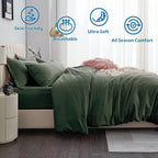 Hotel Soft Microfiber Duvet Cover Set-2000TC Quilt Cover Set & Pillowcases -1 Donna Cover Zipper Closure & 1 x Pillowcases-Breathable Bedding - Wrinkle, Fade, Stain Resistant(Olive green,Queen)