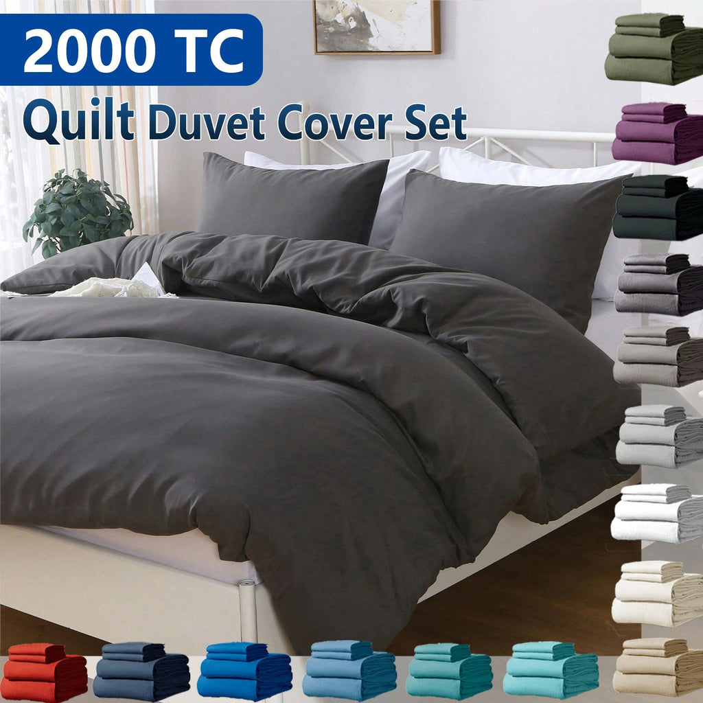 Hotel Soft Microfiber Duvet Cover Set-2000TC Quilt Cover Set & Pillowcases -1 Donna Cover Zipper Closure & 1 x Pillowcases-Breathable Bedding - Wrinkle, Fade, Stain Resistant(Dark gray,Queen)