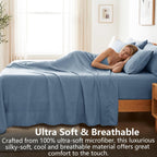 Hotel Soft Bed Sheet Set- Bedding Sheets & Pillowcases -Breathable Bedding - Wrinkle, Fade, Stain Resistant-Deep Pocket Flat Fitted Bed Sheet Set(Ocean,Queen)
