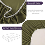 Hotel Soft Bed Sheet Set- Bedding Sheets & Pillowcases -Breathable Bedding - Wrinkle, Fade, Stain Resistant-Deep Pocket Flat Fitted Bed Sheet Set(Olive green,Queen)
