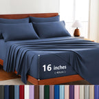 Hotel Soft Bed Sheet Set- Bedding Sheets & Pillowcases -Breathable Bedding - Wrinkle, Fade, Stain Resistant-Deep Pocket Flat Fitted Bed Sheet Set(Navy,Queen)