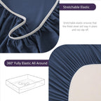 Hotel Soft Bed Sheet Set- Bedding Sheets & Pillowcases -Breathable Bedding - Wrinkle, Fade, Stain Resistant-Deep Pocket Flat Fitted Bed Sheet Set(Navy,Queen)