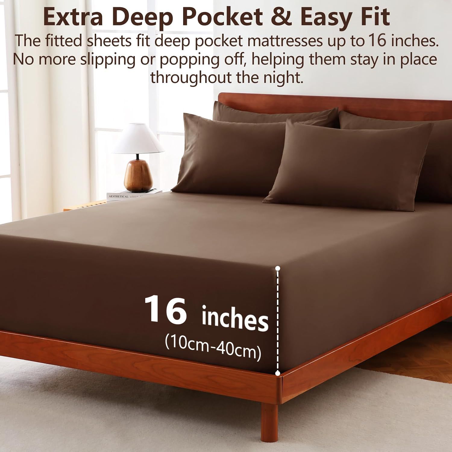 Hotel Soft Bed Sheet Set- Bedding Sheets & Pillowcases -Breathable Bedding - Wrinkle, Fade, Stain Resistant-Deep Pocket Flat Fitted Bed Sheet Set(Chocolate,Queen)
