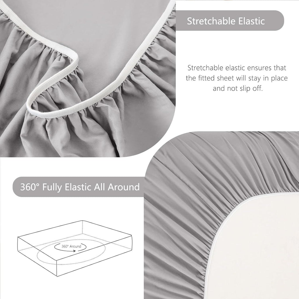 Hotel Soft Bed Sheet Set- Bedding Sheets & Pillowcases -Breathable Bedding - Wrinkle, Fade, Stain Resistant-Deep Pocket Flat Fitted Bed Sheet Set(Silver-gray,Queen)