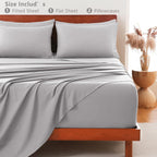Hotel Soft Bed Sheet Set- Bedding Sheets & Pillowcases -Breathable Bedding - Wrinkle, Fade, Stain Resistant-Deep Pocket Flat Fitted Bed Sheet Set(Silver-gray,Queen)