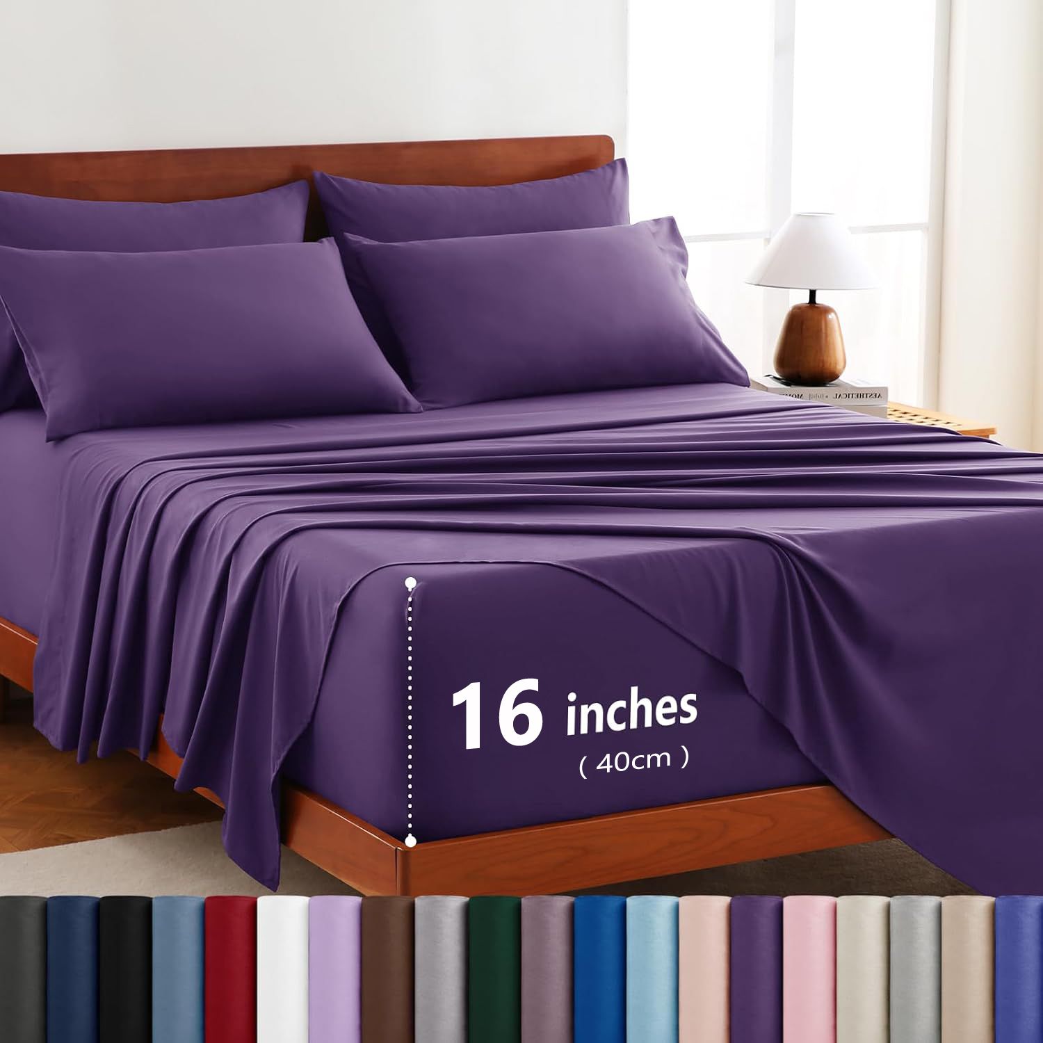 Hotel Soft Bed Sheet Set- Bedding Sheets & Pillowcases -Breathable Bedding - Wrinkle, Fade, Stain Resistant-Deep Pocket Flat Fitted Bed Sheet Set(Purple,Queen)