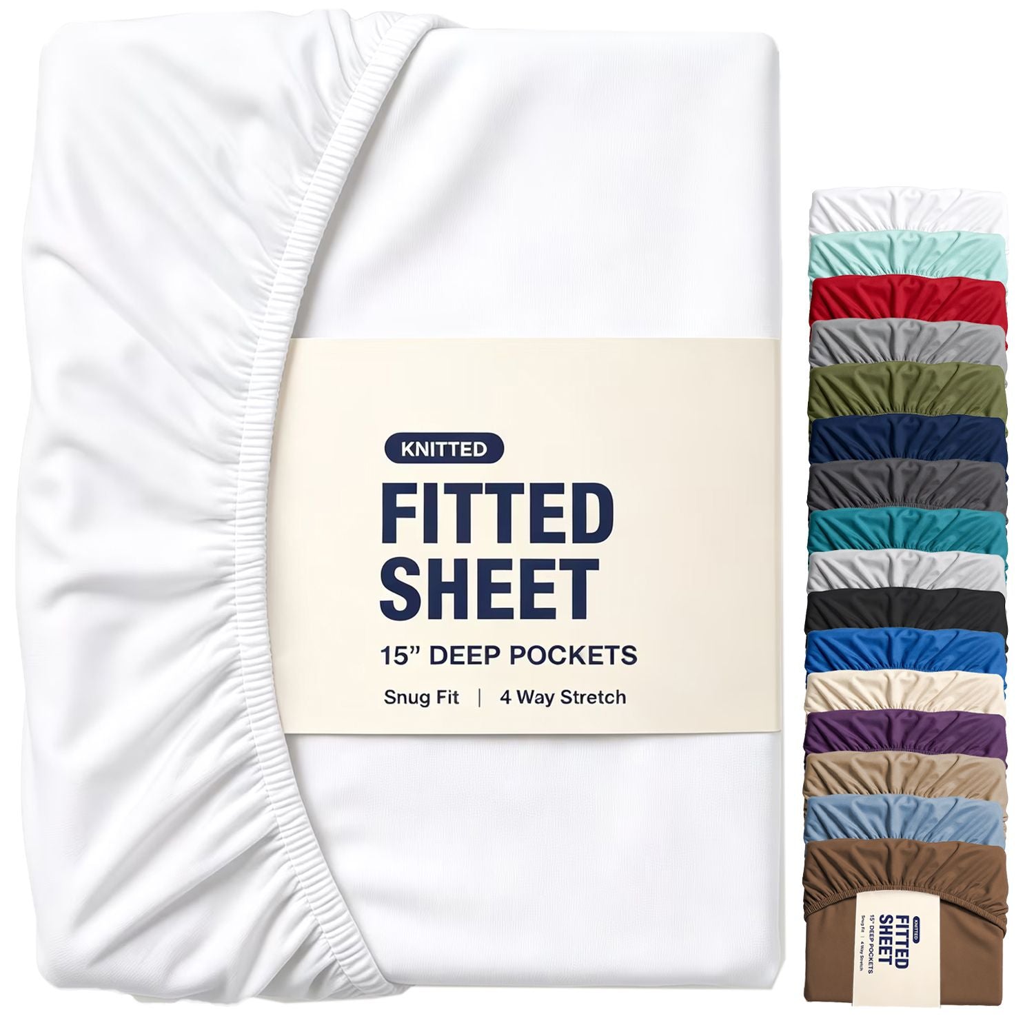 Hotel Quality Fitted Sheet - 1 Piece Fitted Sheet  -Breathable Bedding - Wrinkle, Fade, Stain Resistant- 16inch/40cm Deep Pocket Fitted Bed Sheet-Wrinkle and Fade Resistant,(White,Queen)