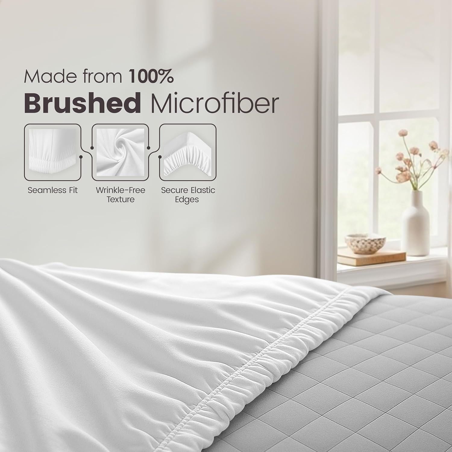 Hotel Quality Fitted Sheet - 1 Piece Fitted Sheet  -Breathable Bedding - Wrinkle, Fade, Stain Resistant- 16inch/40cm Deep Pocket Fitted Bed Sheet-Wrinkle and Fade Resistant,(White,Queen)