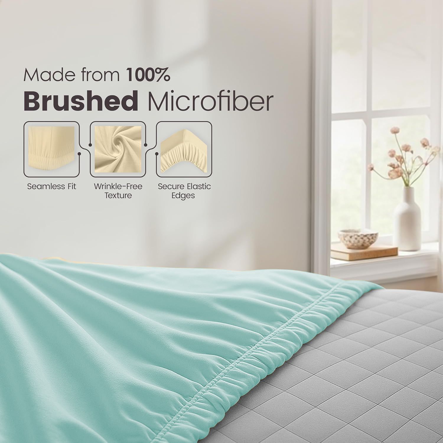 Hotel Quality Fitted Sheet - 1 Piece Fitted Sheet  -Breathable Bedding - Wrinkle, Fade, Stain Resistant- 16inch/40cm Deep Pocket Fitted Bed Sheet-Wrinkle and Fade Resistant,(Ice blue,Queen)