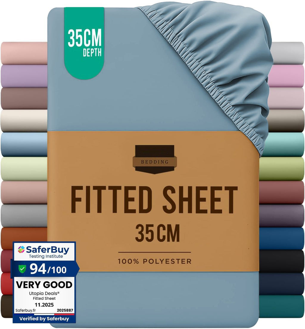 Hotel Quality Fitted Sheet - 1 Piece Fitted Sheet  -Breathable Bedding - Wrinkle, Fade, Stain Resistant- 16inch/40cm Deep Pocket Fitted Bed Sheet-Wrinkle and Fade Resistant,(Ocean,Queen)
