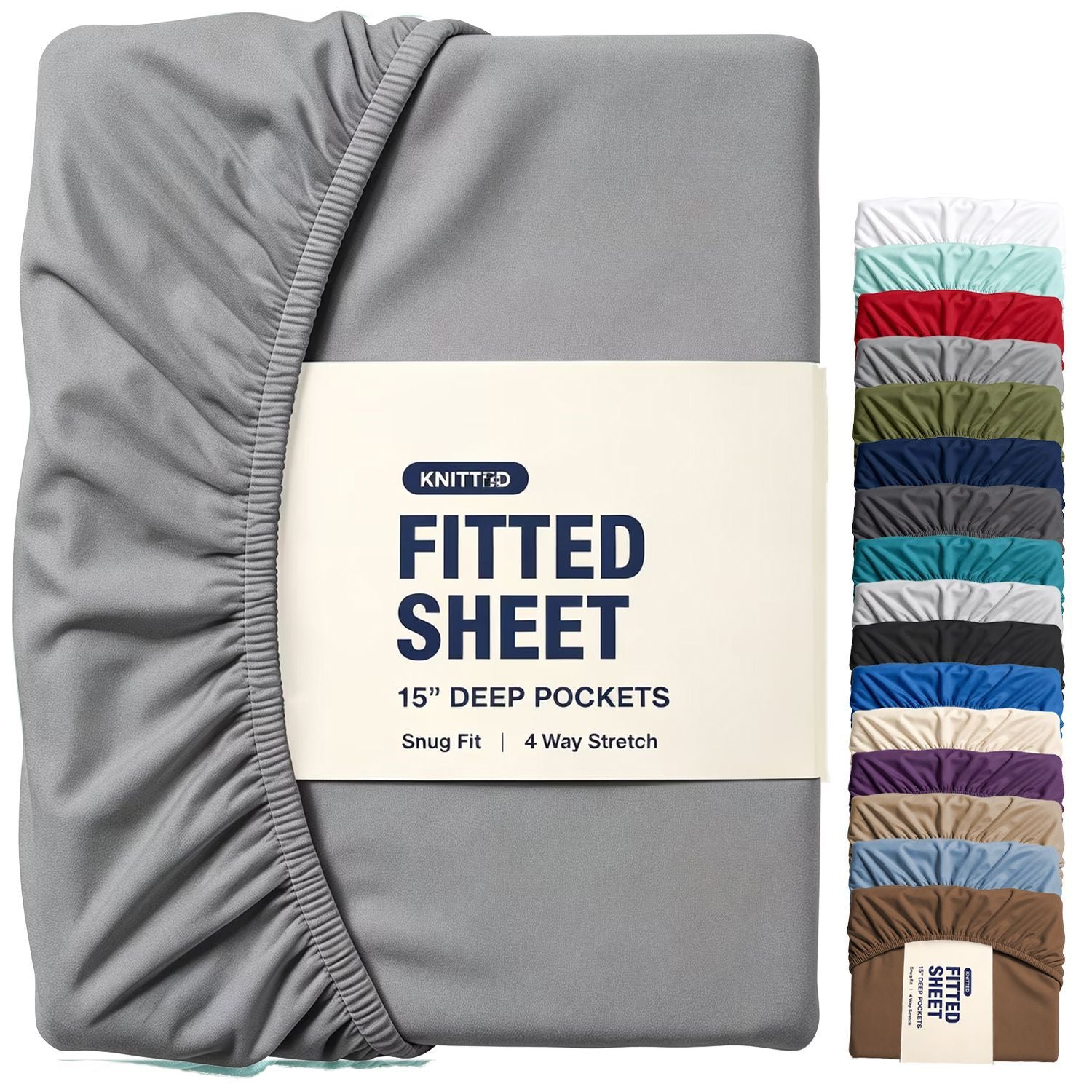 Hotel Quality Fitted Sheet - 1 Piece Fitted Sheet  -Breathable Bedding - Wrinkle, Fade, Stain Resistant- 16inch/40cm Deep Pocket Fitted Bed Sheet-Wrinkle and Fade Resistant,(Grey,Queen)
