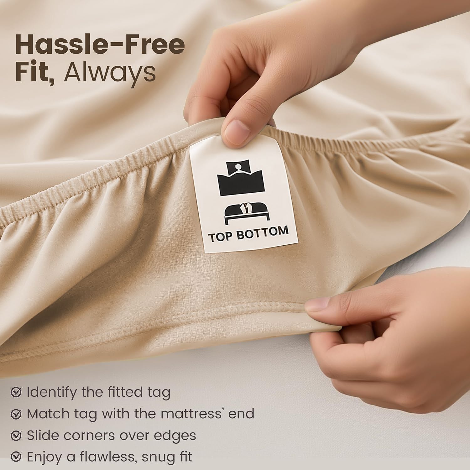 Hotel Quality Fitted Sheet - 1 Piece Fitted Sheet  -Breathable Bedding - Wrinkle, Fade, Stain Resistant- 16inch/40cm Deep Pocket Fitted Bed Sheet-Wrinkle and Fade Resistant,(Cream White,Queen)