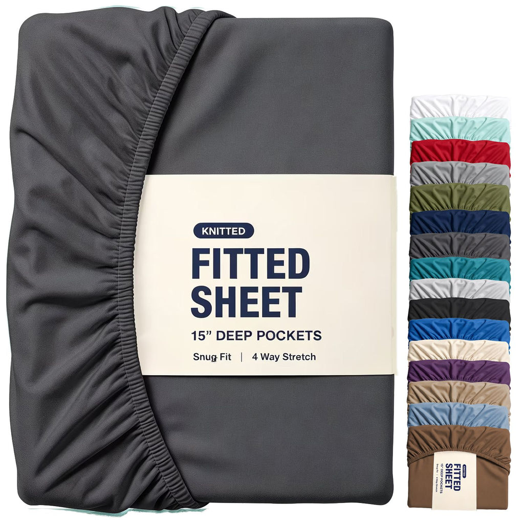 Hotel Quality Fitted Sheet - 1 Piece Fitted Sheet  -Breathable Bedding - Wrinkle, Fade, Stain Resistant- 16inch/40cm Deep Pocket Fitted Bed Sheet-Wrinkle and Fade Resistant,(Dark gray,Queen)