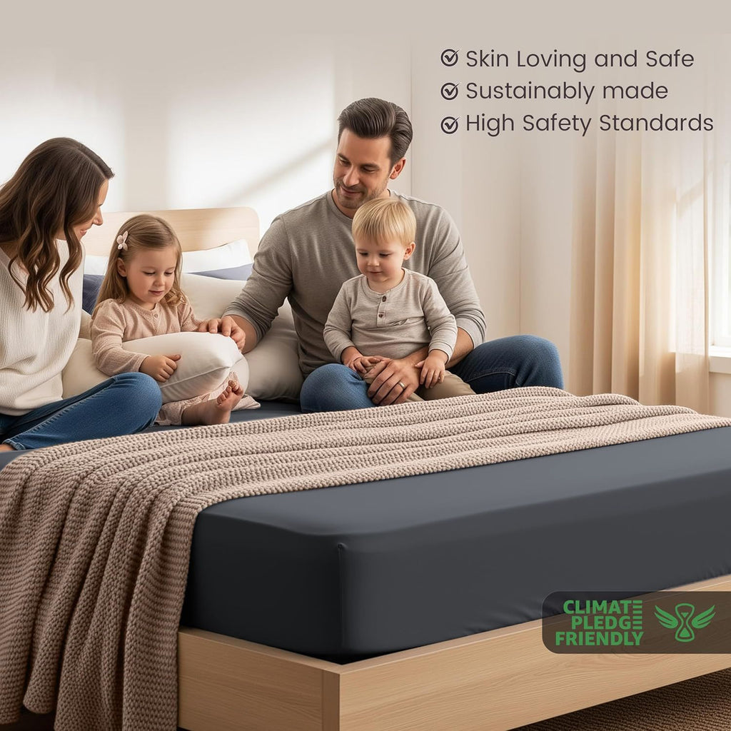 Hotel Quality Fitted Sheet - 1 Piece Fitted Sheet  -Breathable Bedding - Wrinkle, Fade, Stain Resistant- 16inch/40cm Deep Pocket Fitted Bed Sheet-Wrinkle and Fade Resistant,(Dark gray,Queen)