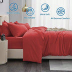 Hotel Soft Microfiber Duvet Cover Set-2000TC Quilt Cover Set & Pillowcases -1 Donna Cover Zipper Closure & 1 x Pillowcases-Breathable Bedding - Wrinkle, Fade, Stain Resistant(Red,Single)