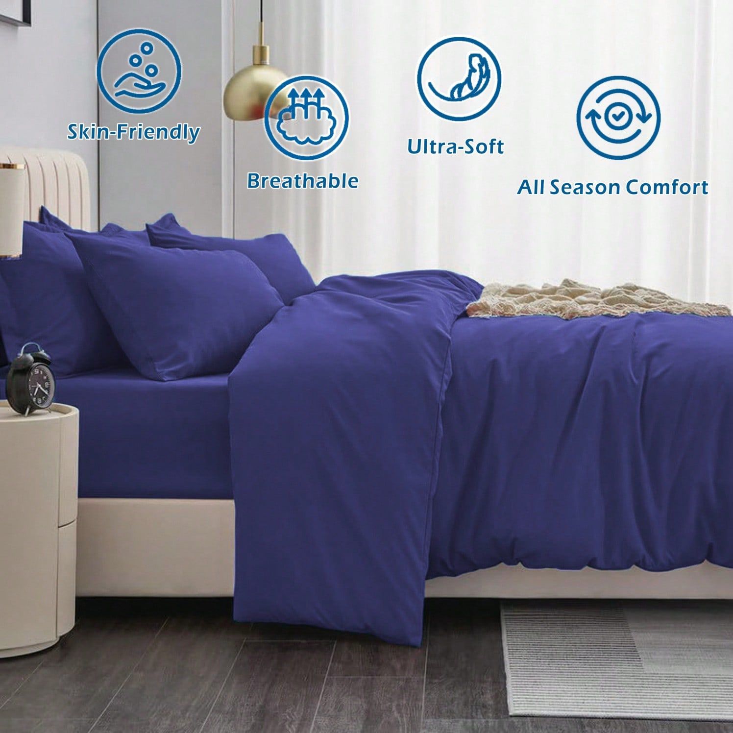 Hotel Soft Microfiber Duvet Cover Set-2000TC Quilt Cover Set & Pillowcases -1 Donna Cover Zipper Closure & 1 x Pillowcases-Breathable Bedding - Wrinkle, Fade, Stain Resistant(Royal blue,Single)