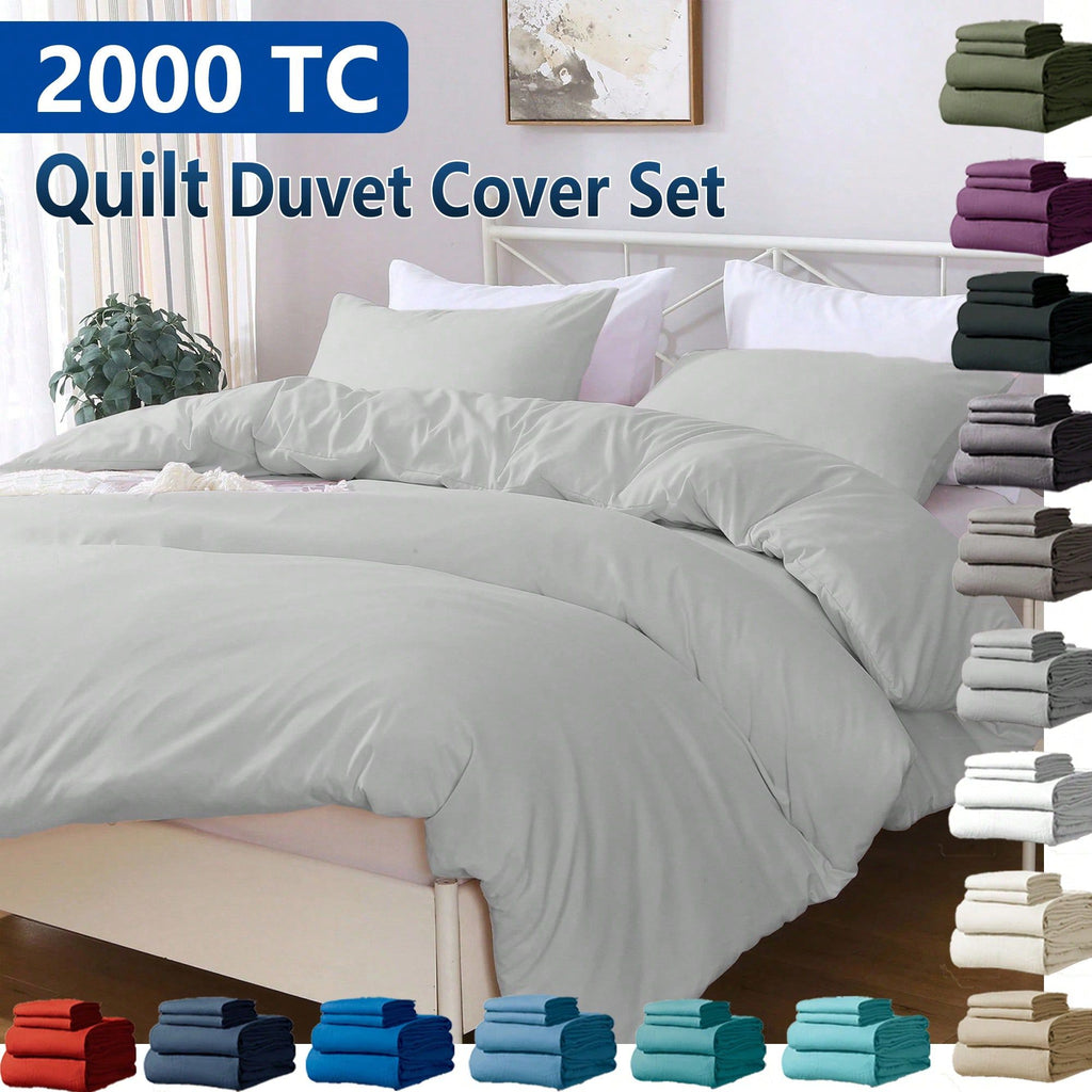 Hotel Soft Microfiber Duvet Cover Set-2000TC Quilt Cover Set & Pillowcases -1 Donna Cover Zipper Closure & 1 x Pillowcases-Breathable Bedding - Wrinkle, Fade, Stain Resistant(Silver-gray,Single)