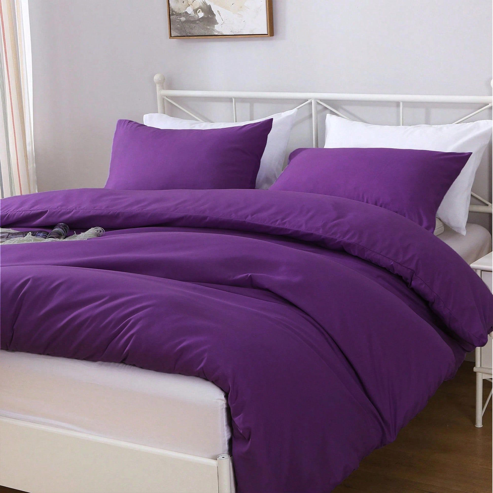 Hotel Soft Microfiber Duvet Cover Set-2000TC Quilt Cover Set & Pillowcases -1 Donna Cover Zipper Closure & 1 x Pillowcases-Breathable Bedding - Wrinkle, Fade, Stain Resistant(Purple,Single)