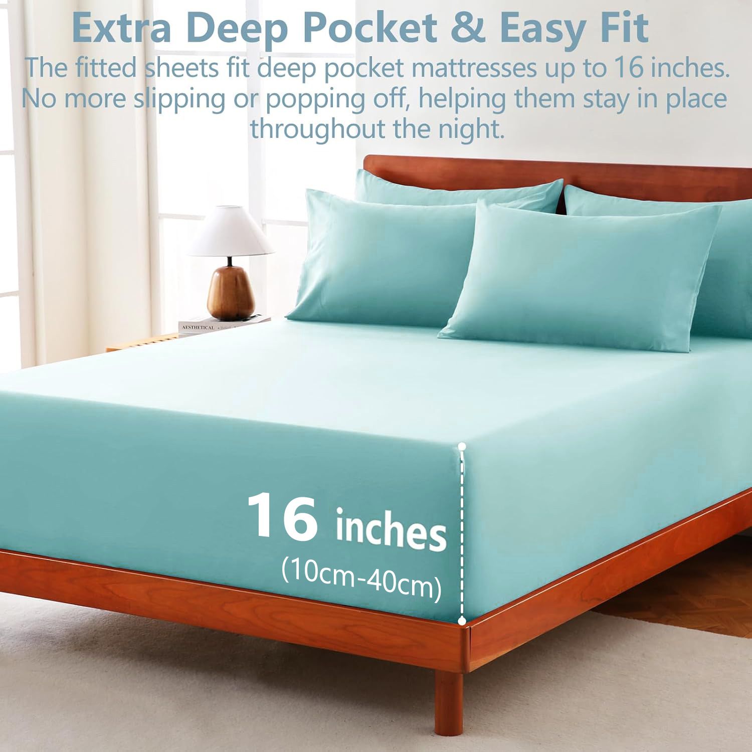 Hotel Soft Bed Sheet Set- Bedding Sheets & Pillowcases -Breathable Bedding - Wrinkle, Fade, Stain Resistant-Deep Pocket Flat Fitted Bed Sheet Set(Ice Blue,Single)