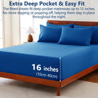 Hotel Soft Bed Sheet Set- Bedding Sheets & Pillowcases -Breathable Bedding - Wrinkle, Fade, Stain Resistant-Deep Pocket Flat Fitted Bed Sheet Set(Royal blue,Single)