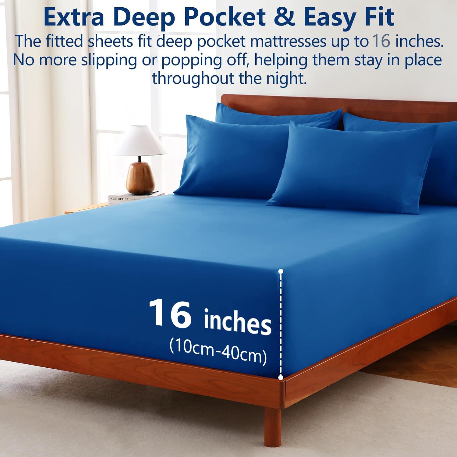 Hotel Soft Bed Sheet Set- Bedding Sheets & Pillowcases -Breathable Bedding - Wrinkle, Fade, Stain Resistant-Deep Pocket Flat Fitted Bed Sheet Set(Royal blue,Single)