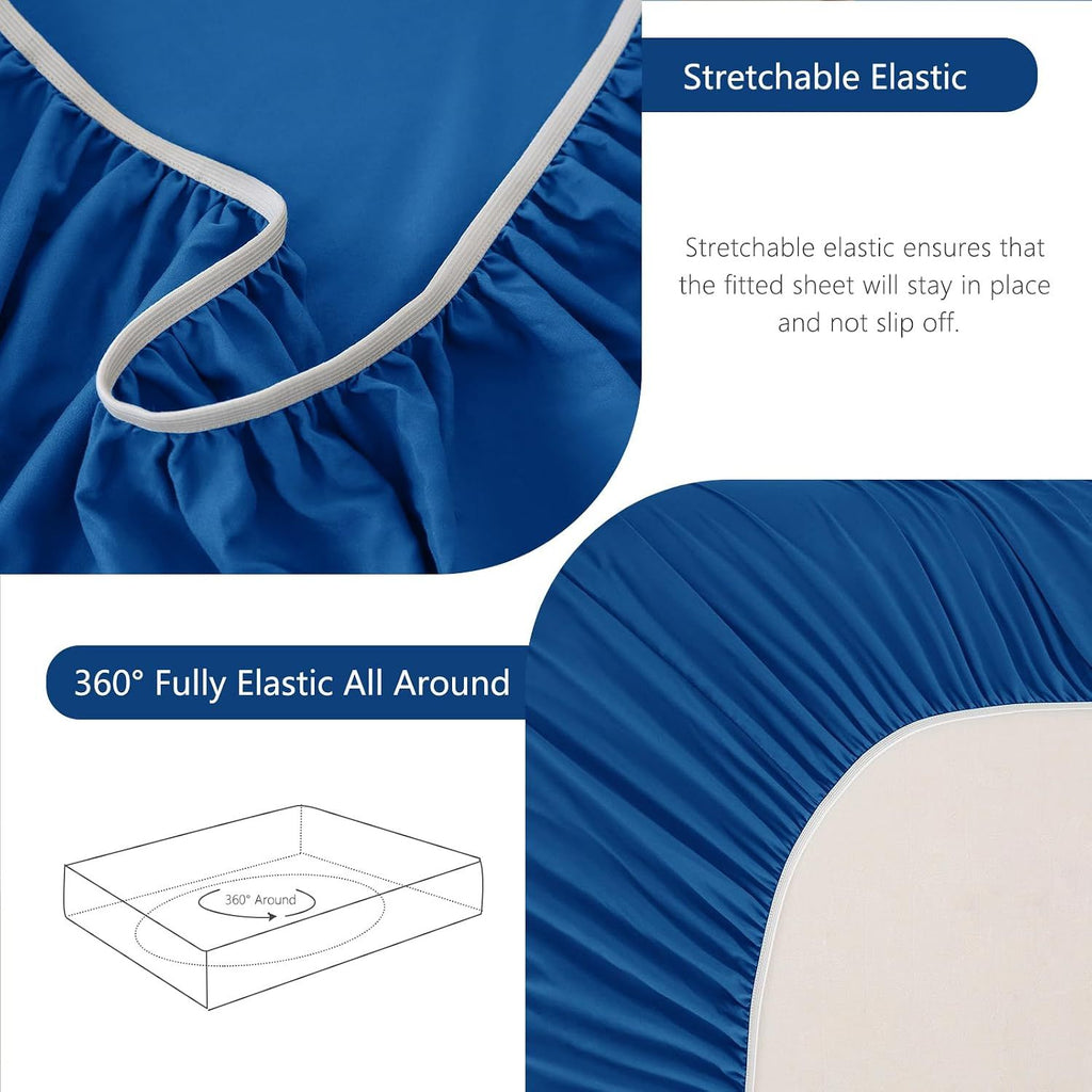 Hotel Soft Bed Sheet Set- Bedding Sheets & Pillowcases -Breathable Bedding - Wrinkle, Fade, Stain Resistant-Deep Pocket Flat Fitted Bed Sheet Set(Royal blue,Single)
