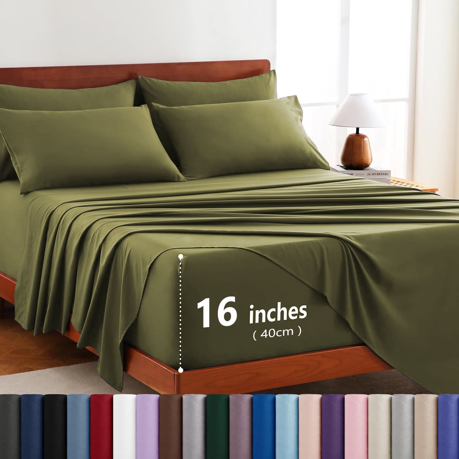 Hotel Soft Bed Sheet Set- Bedding Sheets & Pillowcases -Breathable Bedding - Wrinkle, Fade, Stain Resistant-Deep Pocket Flat Fitted Bed Sheet Set(Olive green,Single)