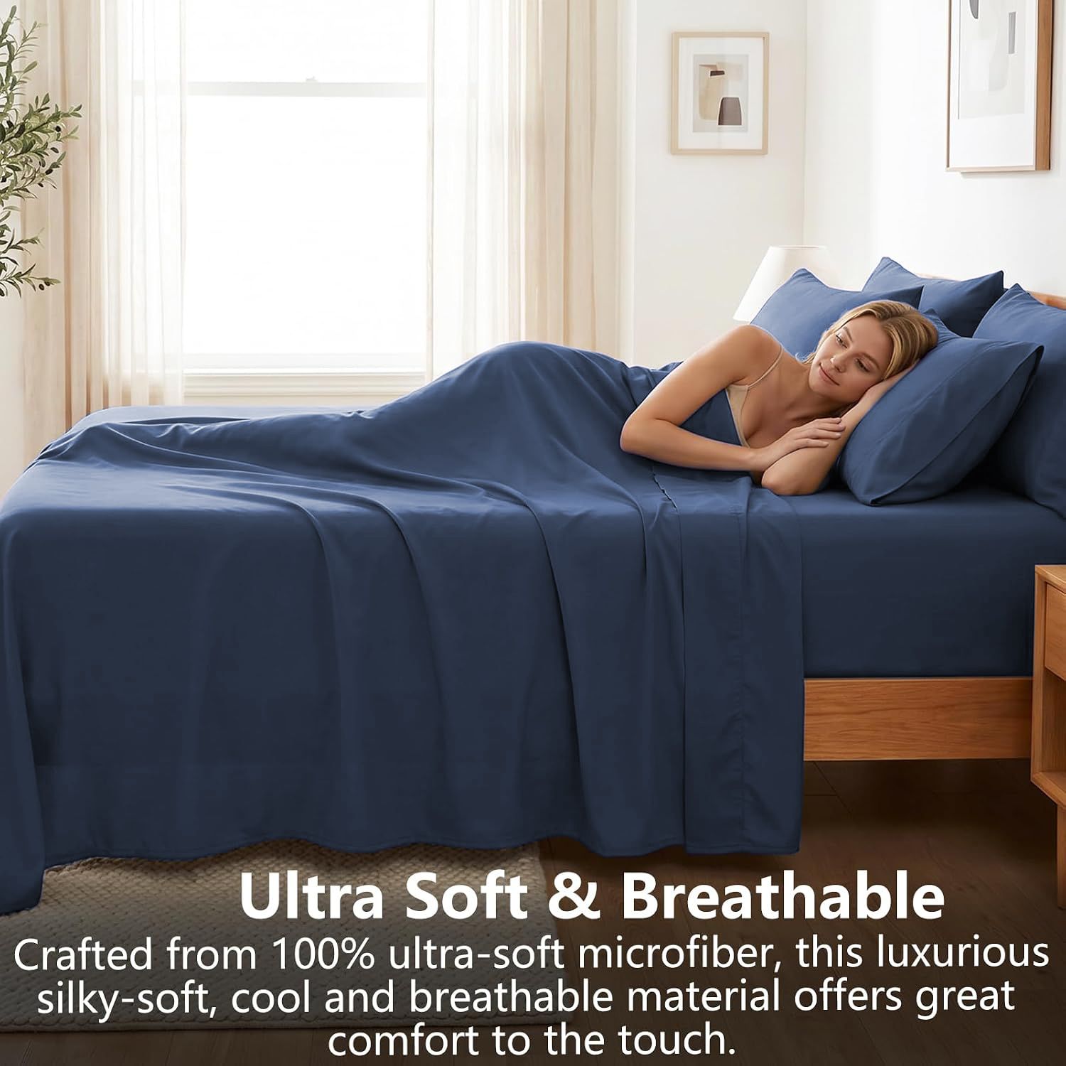 Hotel Soft Bed Sheet Set- Bedding Sheets & Pillowcases -Breathable Bedding - Wrinkle, Fade, Stain Resistant-Deep Pocket Flat Fitted Bed Sheet Set(Navy,Single)