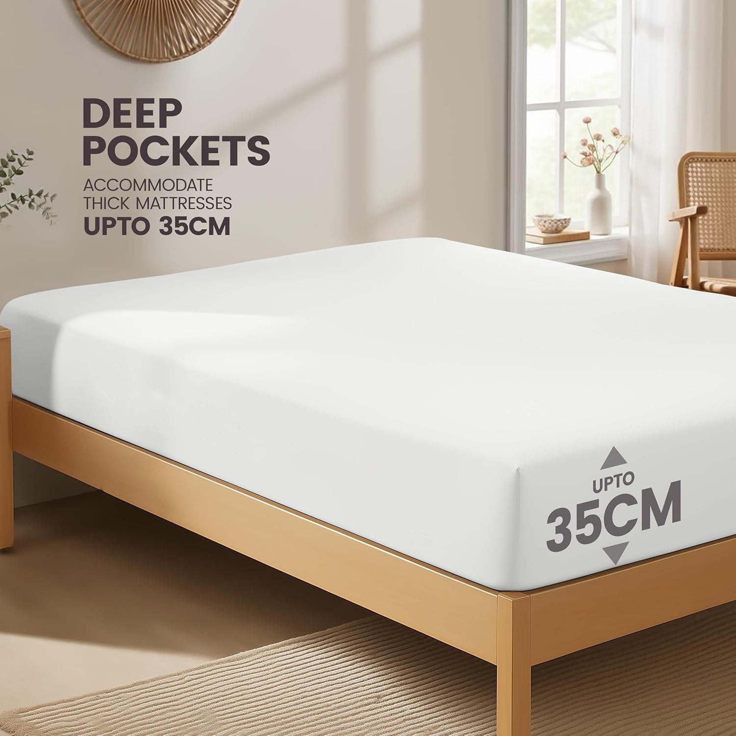 Hotel Quality Fitted Sheet - 1 Piece Fitted Sheet  -Breathable Bedding - Wrinkle, Fade, Stain Resistant- 16inch/40cm Deep Pocket Fitted Bed Sheet-Wrinkle and Fade Resistant,(White,Single)